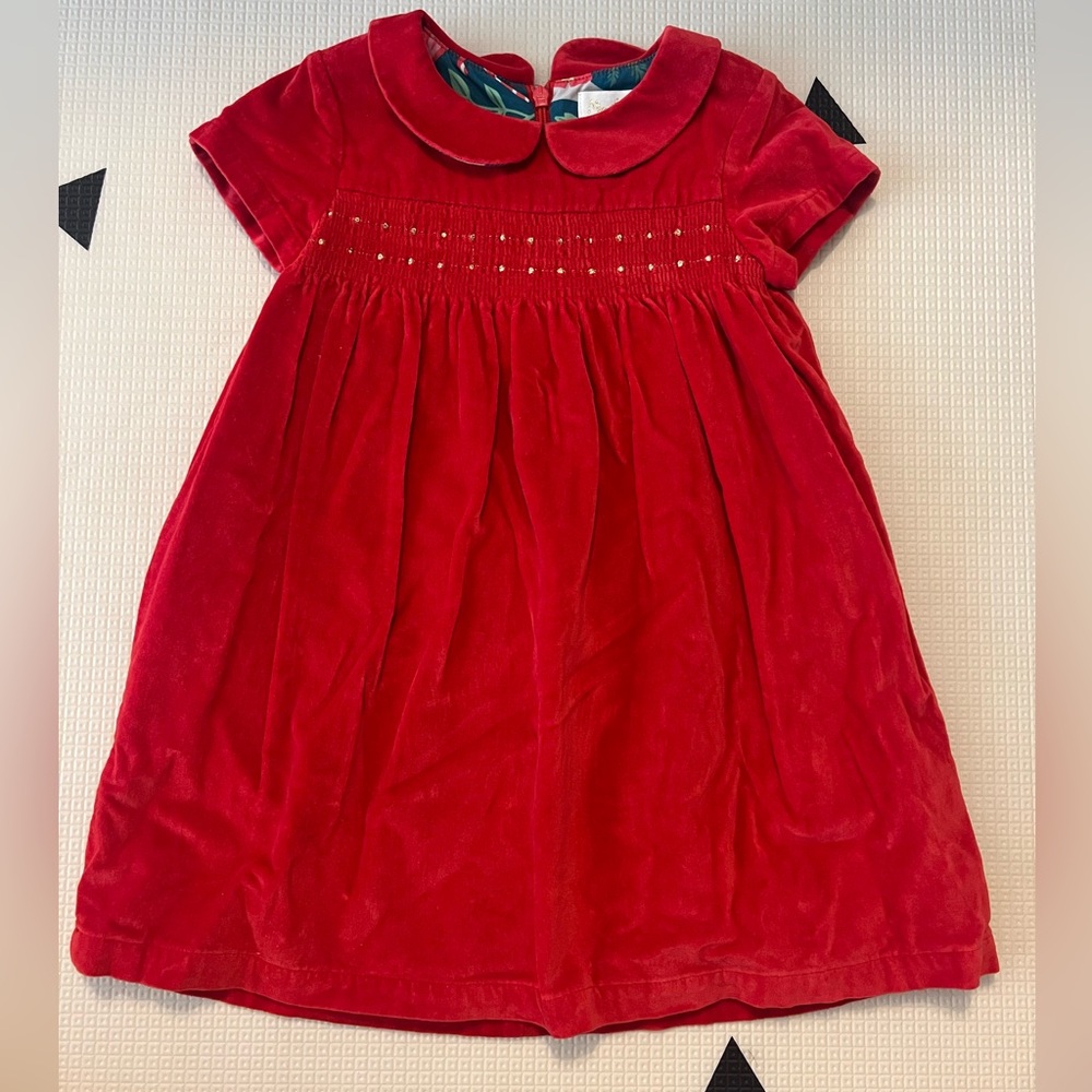 Mini Boden Red Velvet Smocked Dress